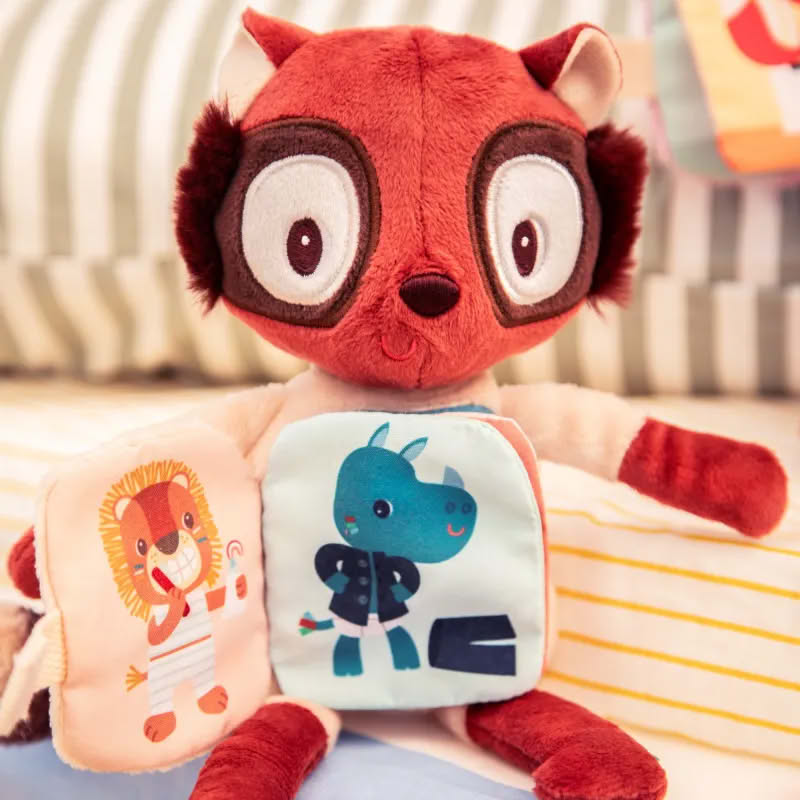 Peluche procione con libro morbido della buonanotte per neonati dai 6 mesi in su